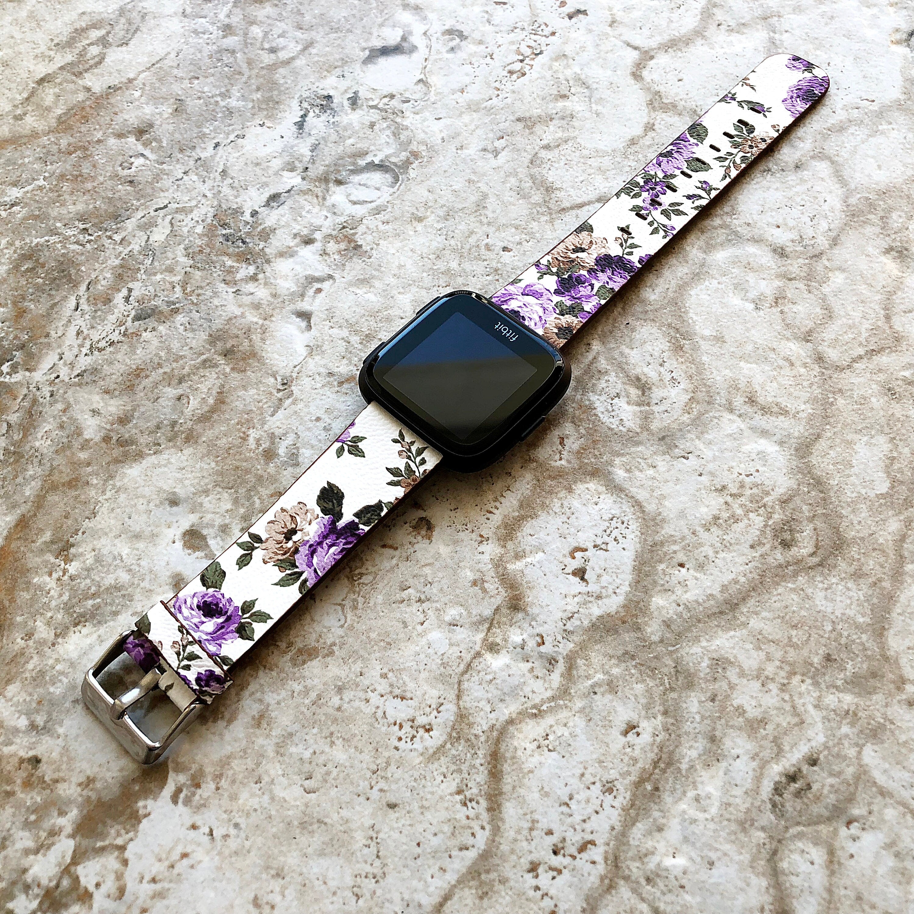 Fitbit Versa 2 3 4 Sense 2 Band FL-4 Soft Leather Strap High Resistant Printed Coated Floral Accent Flowers Quick Release Pins Adapters
